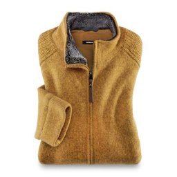 Walbusch Herren Strick-Jacke Thermo Gelb einfarbig Reißverschluss wärmend