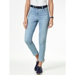 Walbusch Damen Siebenachteljeans Regular Fit Blau einfarbig atmungsaktiv elastisch flexibler Bund