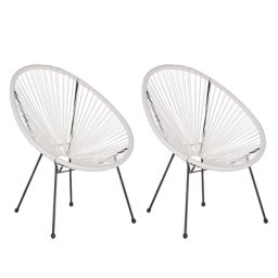 Gartenstuhl 2er Set Weiß Polyrattan Spaghetti-Optik Modern Mexikanischer Stil Outdoor Balkon Terrasse Garten Möbel