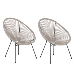 Gartenstuhl 2er Set Hellgrau Polyrattan Spaghetti-Optik Modern Mexikanischer Stil Outdoor Balkon Terrasse Garten Möbel