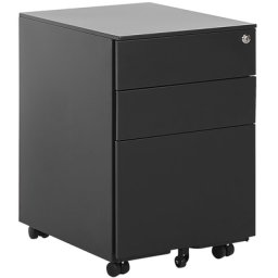 Aktenschrank Schwarz Metall auf Rollen mit 3 Schubladen abschließbar Multifunktional Wohnzimmer Büro Arbeitszimmer Schlafzimmer Diele