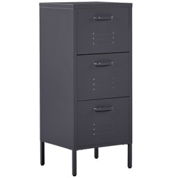 Hoher Aktenschrank Schwarz Stahl 43x40x103 cm mit 3 Schubladen Industrie Stil Büro Wohnzimmer Schlafzimmer Kinderzimmer Bad