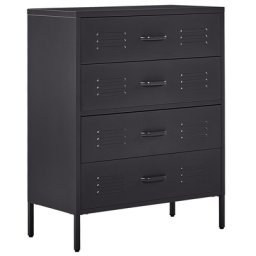 Hohe Kommode Schwarz Stahl 40x80x102 cm mit 4 Schubladen Mehrzweckschrank für Büro Schlafzimmer Wohnzimmer Kinderzimmer Bad