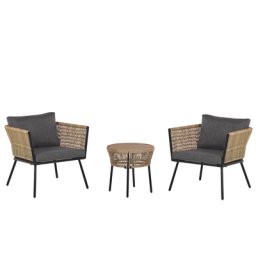 Balkonset Natürlich Rattan 2 Stühle 1 Couchtisch Sitzkissen Rückenkissen Grau Stahlgestell Schwarz Gartenmöbelset Terasse Balkon Grtenmöbel