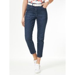 Walbusch Damen Siebenachtel Jeans Regular Fit Blau einfarbig atmungsaktiv elastisch flexibler Bund