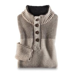 Walbusch Herren Seemannspullover Thermo Beige einfarbig wärmend