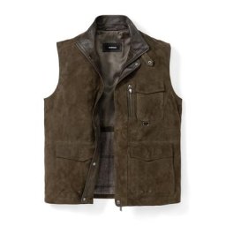 Walbusch Herren Ziegenvelours Taschenweste einfarbig Khaki