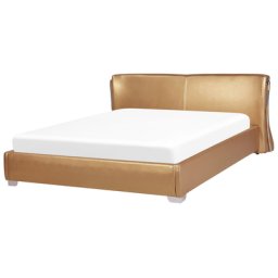 Wasserbett Gold 180 x 200 cm Leder Lxuriöse Ausstrahlung Geschwungene Kopfteil Designerbett Verchromte Füße Modern