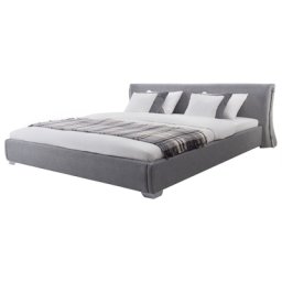 Wasserbett Grau 180 x 200 cm Polsterbezug Lxuriöse Ausstrahlung Geschwungene Kopfteil Designerbett Verchromte Füße Modern