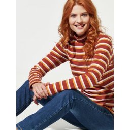 Walbusch Damen Rollkragenpullover Thermo Gelb gestreift wärmend