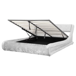 Bett Samtstoff Silber 160 x 200 cm mit Bettkasten Hochklappbar Hohe Kopfteil Geschwungene Formgebung Modern