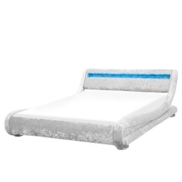 Wasserbett Samtstoff Silber 180 x 200 cm LED Beleuchtung Geschwungene Form Wärmedämmung für Dual System mit Wasserbettmatratze Elegant Modern