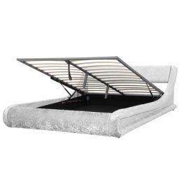 Bett Samtstoff Silber 180 x 200 cm Mit Bettkasten Hochklappbar Geschwungene Formgebung Gepolsterte Kopfteil Elegant Modern