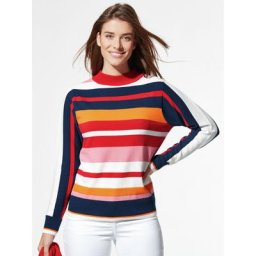 Walbusch Damen Ringelpullover Farbenspiel gestreift Karminrot/Marine