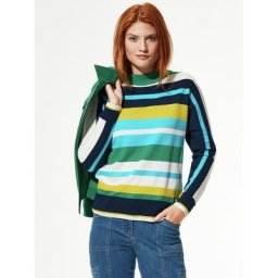 Walbusch Damen Ringelpullover Farbenspiel gestreift Lagune/Marine