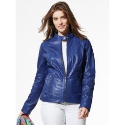 Walbusch Damen Lammnappa Bikerjacke einfarbig Royalblau
