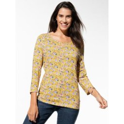 Walbusch Damen Viskoseshirt Flower Power gemustert Sonnengelb