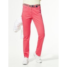 Walbusch Damen Five Pocket Hose Flechtgürtel einfarbig Koralle