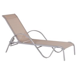 Gartenliege Hellbraun Silber Textilbespannung Stahl UV-Beständig Verstellbar 5 Positionen Modern Balkon Terrasse