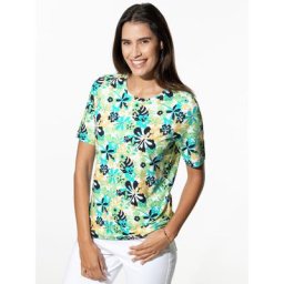 Walbusch Damen Viskoseshirt Tropical gemustert Multicolor Hibiskusblumen