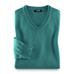 Walbusch Herren Merino Mix V Pullover einfarbig Aquamarin