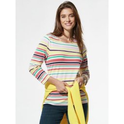 Walbusch Damen Shirt Multiringel Frischekick gestreift Koralle/Auroragelb
