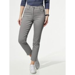Walbusch Damen Siebenachteljeans Regular Fit Grau einfarbig atmungsaktiv elastisch flexibler Bund