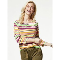 Walbusch Damen Shirt Multiringel Frischekick gestreift Mango/Marsala