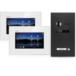 Video Türsprechanlage BALTER EVO 2-Draht BUS Komplettsystem mit unterputz Türstation für 1 Teilnehmer in Farbe ""Graphit-Karbon"", 2x7"" Touchscreen Monitor und Hauptstromverteiler