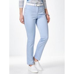 Walbusch Damen Bügelfrei-Baumwoll-Hose Regular Fit Hellblau einfarbig elastisch flexibler Bund
