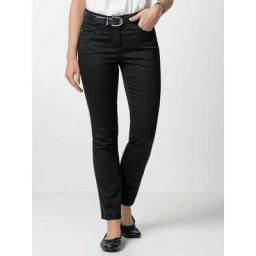 Walbusch Damen Bügelfrei-Baumwoll-Hose Regular Fit Schwarz einfarbig elastisch flexibler Bund