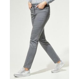Walbusch Damen Bügelfrei-Baumwoll-Hose Regular Fit Grau einfarbig elastisch flexibler Bund
