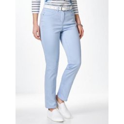 Walbusch Damen Bügelfrei-Cotton-Hose Regular Fit Hellblau einfarbig elastisch flexibler Bund