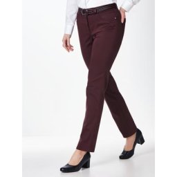 Walbusch Damen Bügelfrei-Cotton Hose Regular Fit Rot einfarbig elastisch flexibler Bund