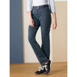 Walbusch Damen Bügelfrei-Cotton Hose Regular Fit Blau einfarbig elastisch flexibler Bund