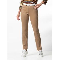 Walbusch Damen Bügelfrei-Baumwoll-Hose Regular Fit Braun einfarbig elastisch flexibler Bund
