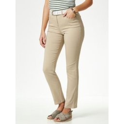 Walbusch Damen Bügelfrei-Cotton-Hose Regular Fit Beige einfarbig elastisch flexibler Bund