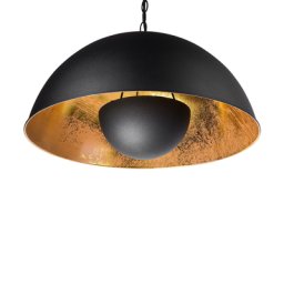 Hängeleuchte Schwarz und Gold Metall mit Schirm im Scheinwerfer-Look Halbkugel Industrie Look für Wohn- Schlaf- und Esszimmer
