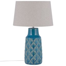 Tischlampe in Blau Keramik 55 cm mit dekorativen Verzierungen langes Kabel mit Schalter Wohnzimmer Glamour