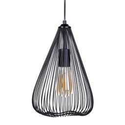 Hängeleuchte Schwarz Metall Schirm mit Gitter Glühbirnen-Optik Trichterform Industrie Look für Wohnzimmer Esszimmer Flur