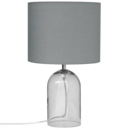 Tischlampe Grau Rauchglas 44 cm runder Stoffschirm Vasenform Kabel mit Schalter Minimalistisches Design