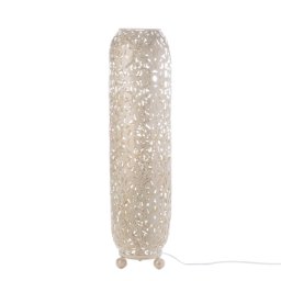 Stehlampe Creme und Gold Metall 60 cm Säulenform Floral-Design langes Kabel mit Schalter Boho Stil