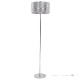 Stehlampe Silber Metall 147 cm runder Schirm Marokkanisches Design langes Kabel mit Schalter Boho Stil