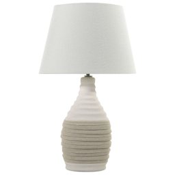 Tischlampe Beige Porzellanfuß Stoffschirm Weiß langes Kabel mit Schalter Moderner Look