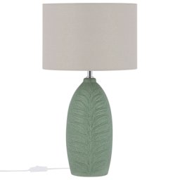 Tischlampe Grün Keramik 59 cm mit Blättermotiv langes Kabel mit Schalter Wohnzimmer Glamour