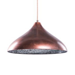 Hängeleuchte Kupfer und Braun Metall mit Schirm in Trichterform Glitzerstein-Optik aus Glas Moderner Look