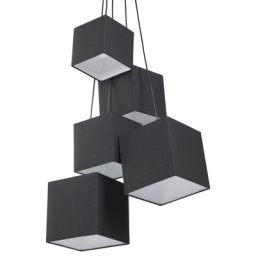 Hängeleuchte Schwarz Metall 5-flammig mit Stoffschirm quadratisch Retro Stil