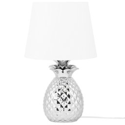 Tischlampe Silber Keramik 52 cm Stoffschirm Weiß Ananas-Fuß Kabel mit Schalter Moderner Minimalistischer Stil