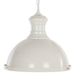 Hängeleuchte Creamweiß Metall Halbkugel Blumenmuster Retro Stil