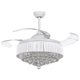 Deckenventilator Weiß Metall mit Einziehbaren Flügeln Fernbedienung 3 Geschwindigkeitsstufen Timer Glamour Wohnzimmer Schlafzimmer